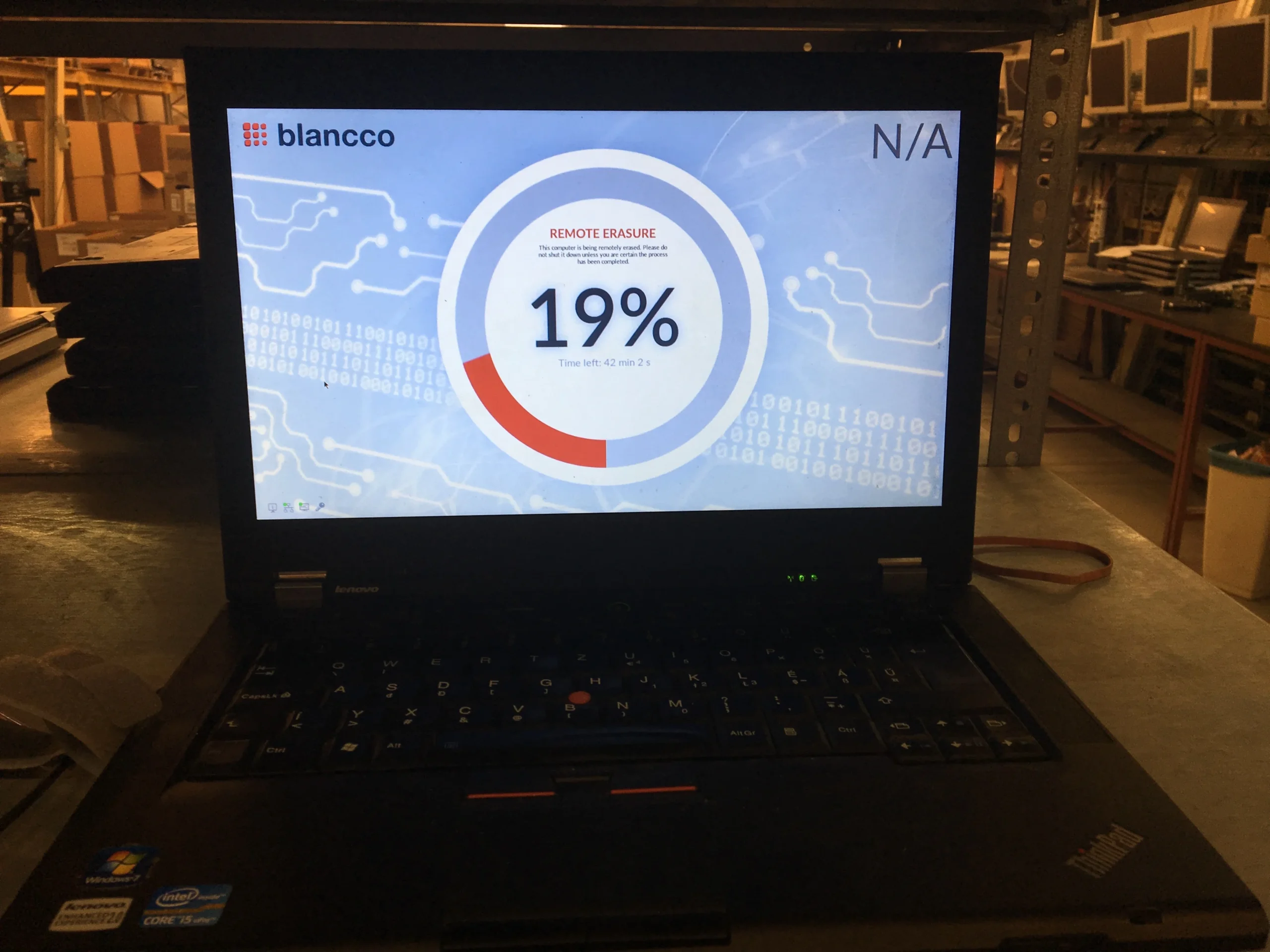 Blancco Remote Erasure – minősített szoftveres adattörlés Blancco Remote Erasure szoftveres adattörlés képernyőn – minősített törlési folyamat