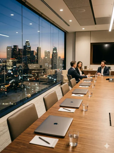 Big Four tanácsadó cég tárgyalóterme — vállalati adattörlés és IT selejtezés professzionális környezetben