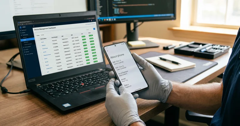 IMEI azonosítás és Blancco törlési dashboard — céges telefon adattörlés folyamatban